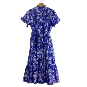 J. Marie Merritt Button Front Short Ruffled Sleeve Midi Dress Size M
